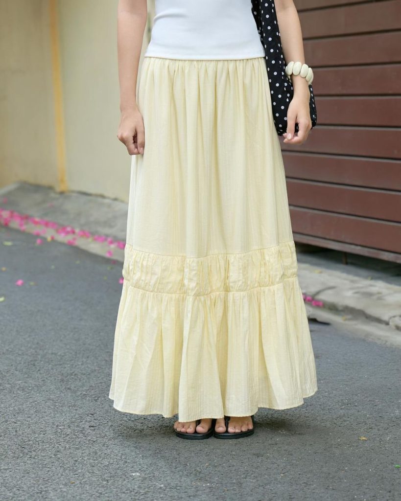 Chân váy nữ maxi tầng lưng chun dáng xòe mùa hè – Coco Long Skirt