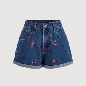 Quần Shorts Jean Thêu Cherry.
